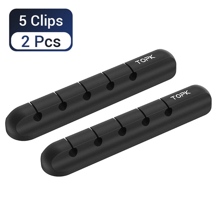 USB Cable Organizer (Set of 2): Streamline Your Cables for Easy Management: black, silver under-desk cable management holder/