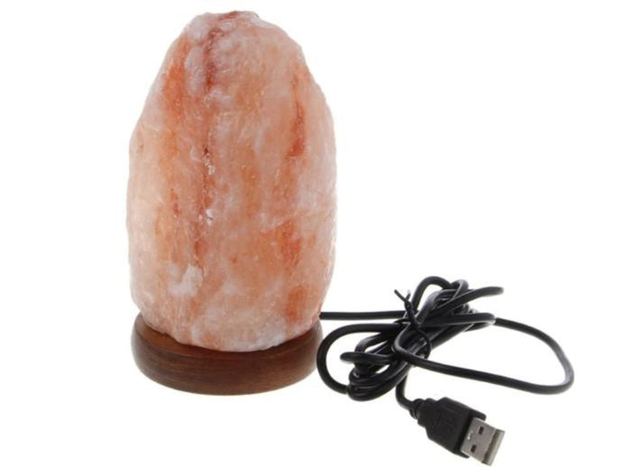 USB Himalayan Salt Night Lamp, Organic Light Source: orange, pink table lamp, natural minimal style