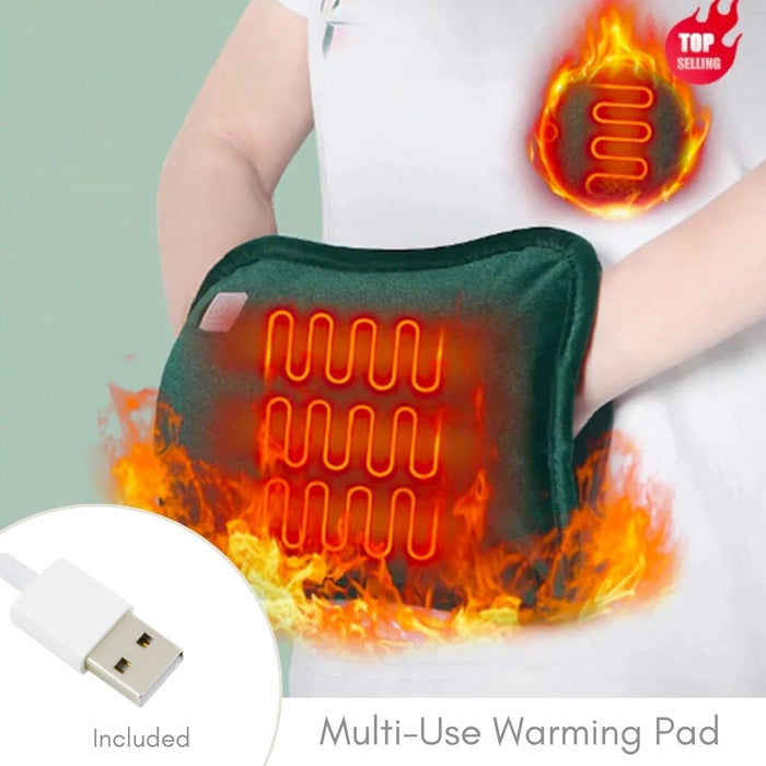 USB Versatile Hand Warmer with Heating Function: dark green, black warming pad, product advertisement graphic style