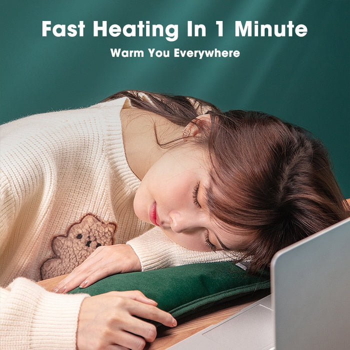 USB Versatile Hand Warmer with Heating Function: dark green, black warming pad, product advertisement graphic style