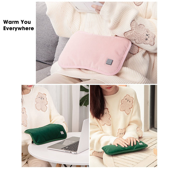 USB Versatile Hand Warmer with Heating Function: dark green, black warming pad, product advertisement graphic style