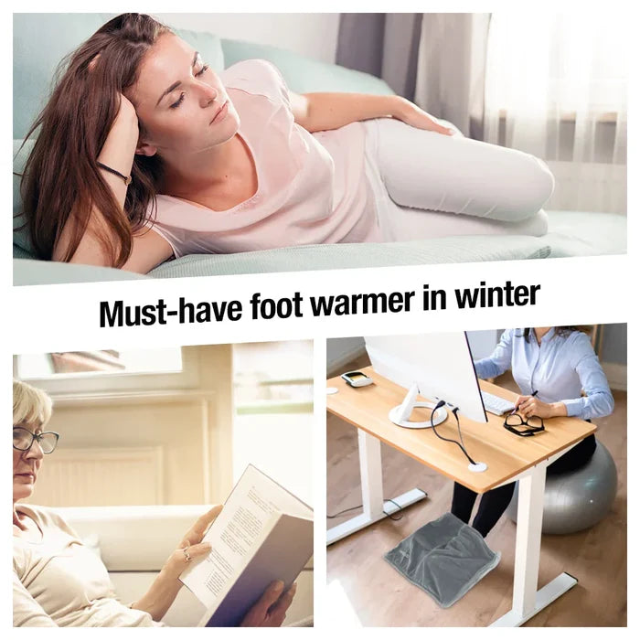 USB Winter Foot Warmers: brown, orange heated pad, minimal style