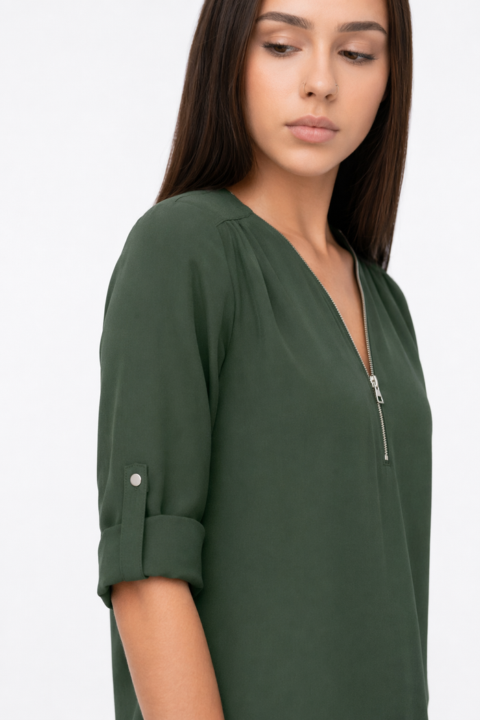 V Neck Blouse for Women with Trendy Urban Style Green