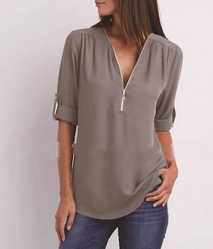 V Neck Blouse for Women with Trendy Urban Style: burgundy, silver women's blouse/top, casual minimal style