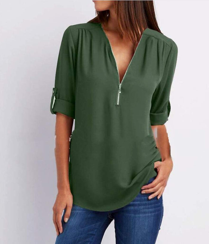 V Neck Blouse for Women with Trendy Urban Style: burgundy, silver women's blouse/top, casual minimal style