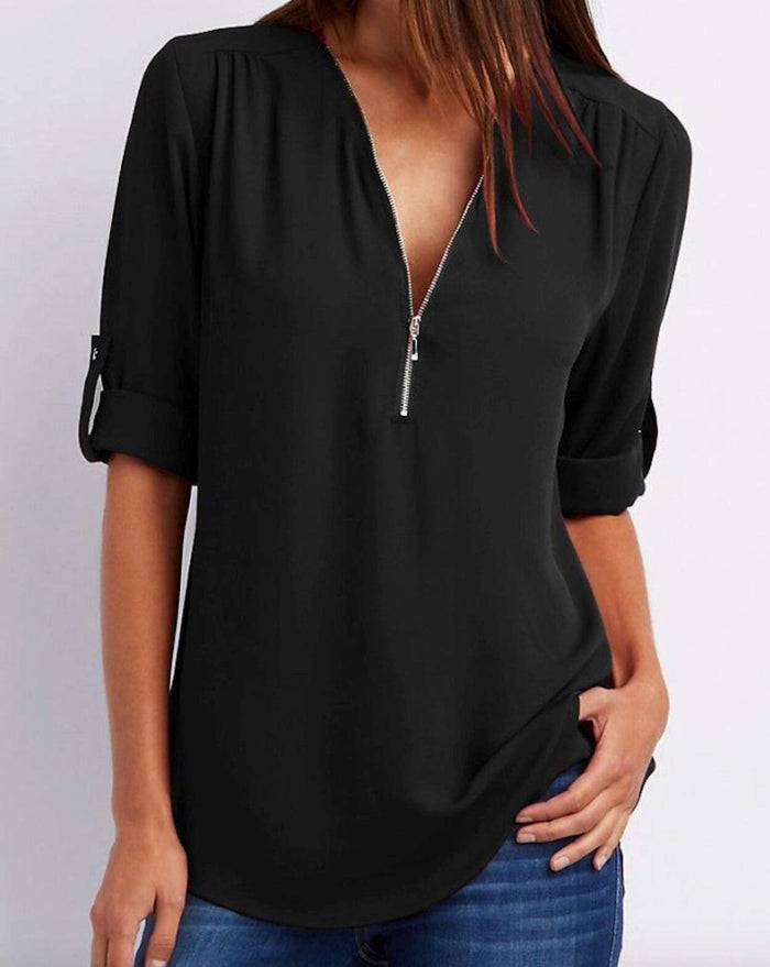 V Neck Blouse for Women with Trendy Urban Style: burgundy, silver women's blouse/top, casual minimal style