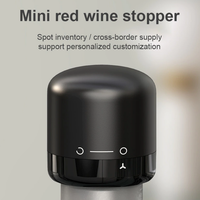 Vacuum Sealed Wine and Champagne Bottle Stopper: black, dark gray rotary latch/cap mechanism, minimal modern style