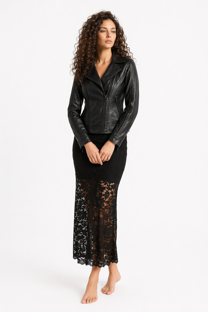 Vegan Biker Jacket with Stud Embellishments for Women Black