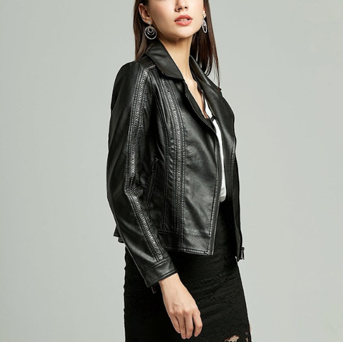 Vegan Biker Jacket with Stud Embellishments for Women: black jacket, biker moto style