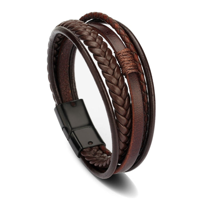 Vegan Leather Bracelet with a Layered Appearance: dark brown, brown wrap bracelet, casual, rustic style