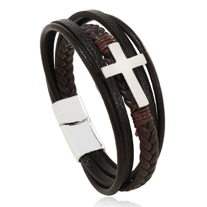 Vegan Leather Bracelet with a Layered Appearance: dark brown, brown wrap bracelet, casual, rustic style