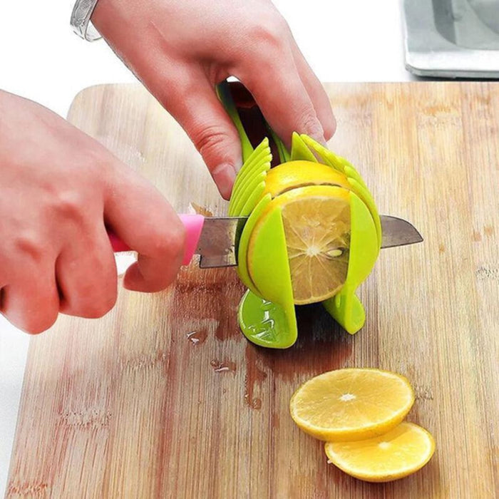 Vegetable and Fruit Cutting Tool with Holder: bright green, yellow lemon-themed kitchen tool, bright practical kitchen gadget