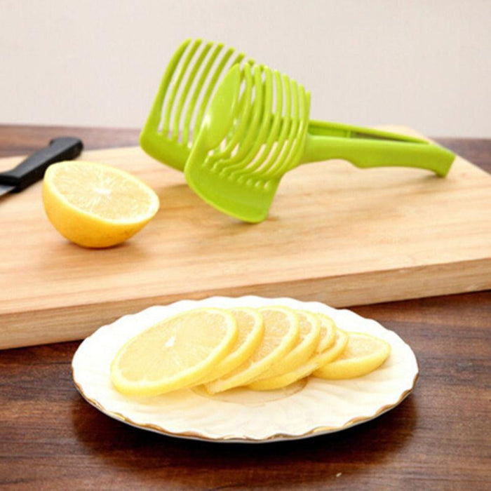 Vegetable and Fruit Cutting Tool with Holder: bright green, yellow lemon-themed kitchen tool, bright practical kitchen gadget