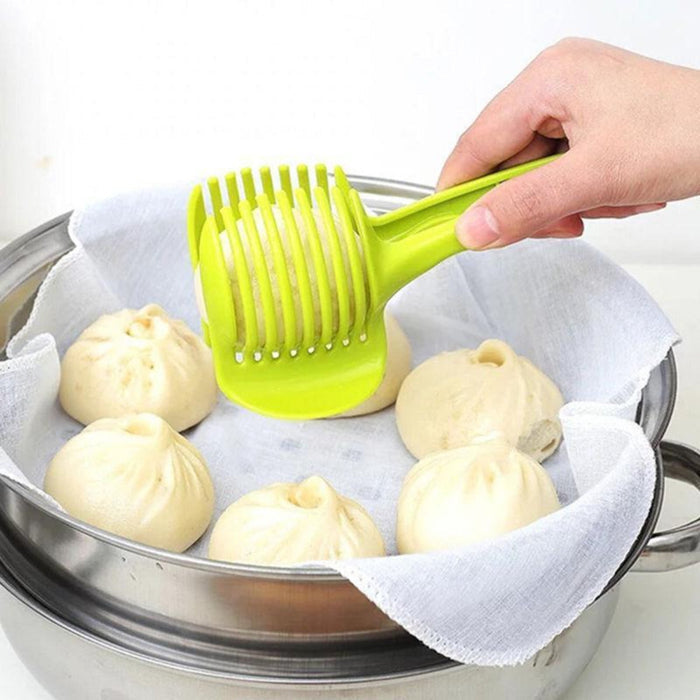 Vegetable and Fruit Cutting Tool with Holder: bright green, yellow lemon-themed kitchen tool, bright practical kitchen gadget