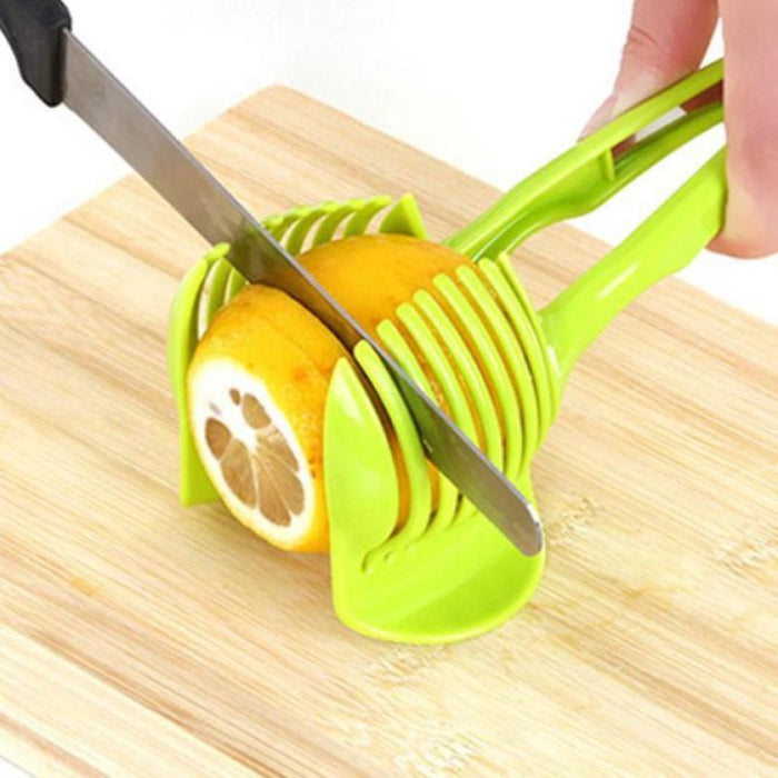 Vegetable and Fruit Cutting Tool with Holder: bright green, yellow lemon-themed kitchen tool, bright practical kitchen gadget