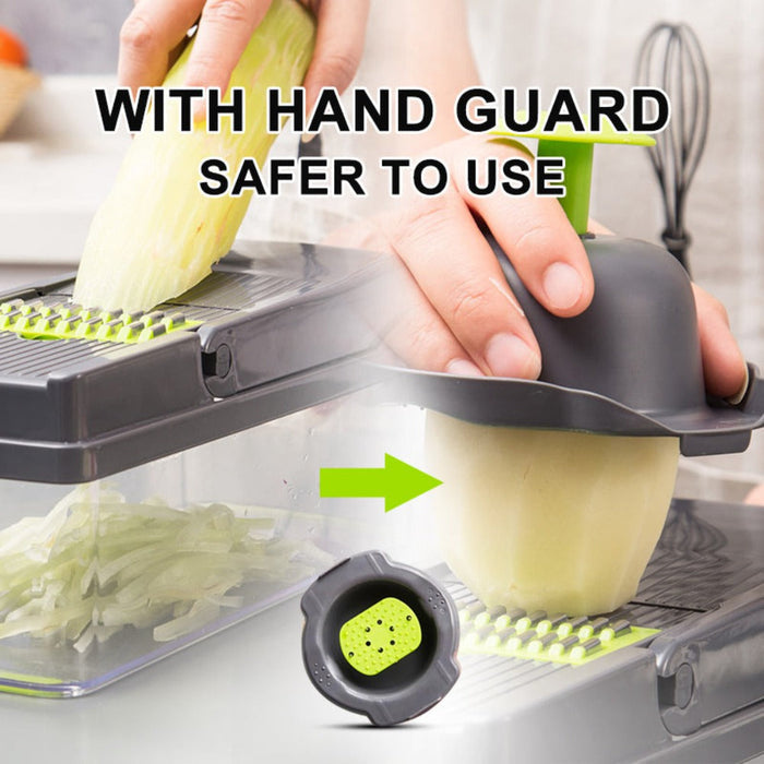 Vegetable and Fruit Slicer with Multi-Purpose Functionality and Convenient Food Storage: black, lime green manual vegetable c