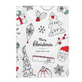 Velveteen Plush Blanket with a Festive Holiday Design: white, black festive holiday doodles including snowmen, ornaments, sno