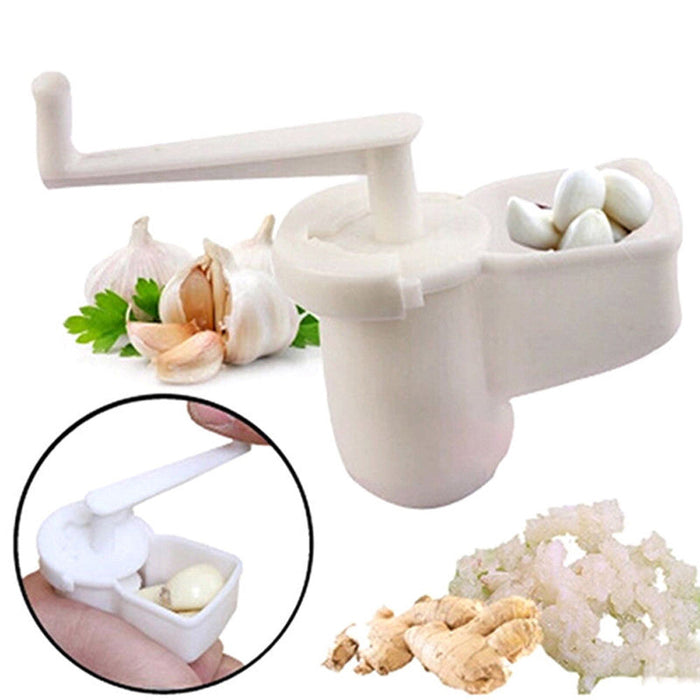 Versatile Garlic and Ginger Mincer 3-in-1: white, silver disassembled white plastic cleaning tool or container parts being ri