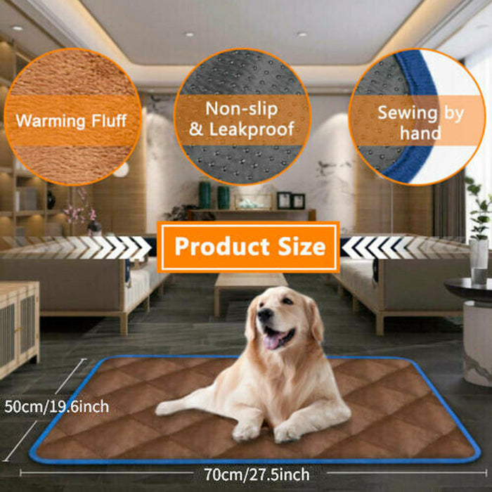 Versatile Self-Warming Pet Bed with Thermal Technology: brown, blue dog and cat, minimal product advertisement style