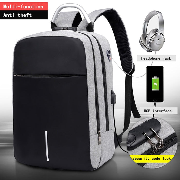 Versatile Shockproof Backpack with USB and Audio Jack: black, light gray backpack, minimal modern style