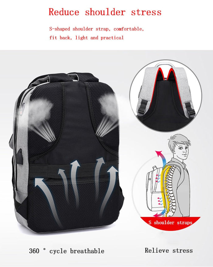 Versatile Shockproof Backpack with USB and Audio Jack: black, light gray backpack, minimal modern style