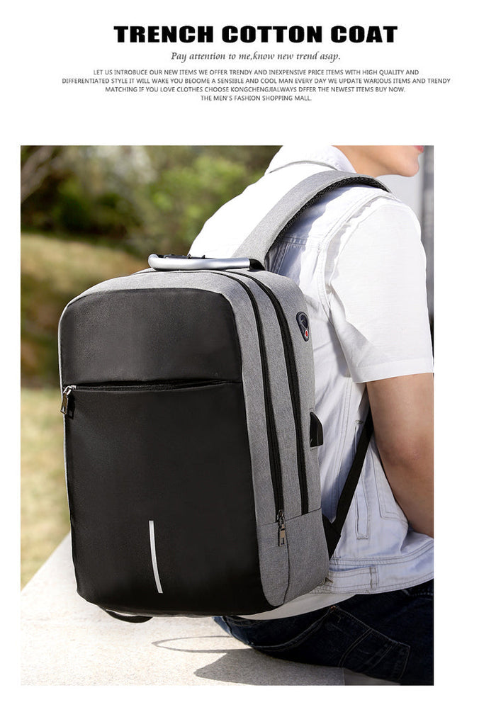 Versatile Shockproof Backpack with USB and Audio Jack: black, light gray backpack, minimal modern style