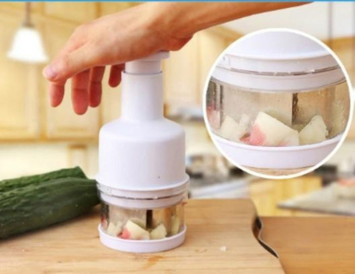 Versatile Vegetable Cutter with Multiple Functions: red, clear manual food chopper, minimal kitchen tool style