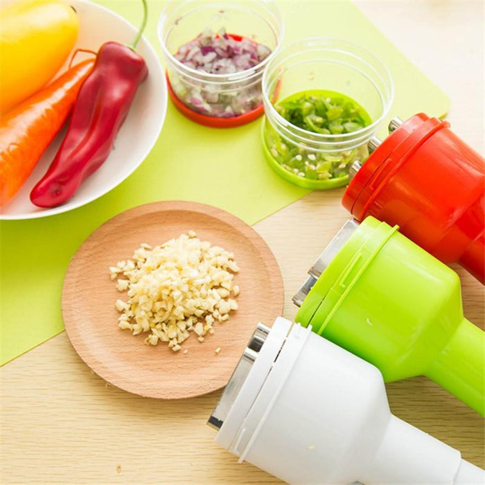 Versatile Vegetable Cutter with Multiple Functions: red, clear manual food chopper, minimal kitchen tool style