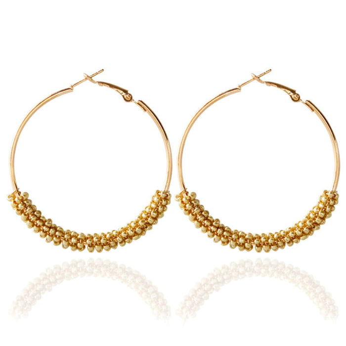 Vibrant Beaded Circular Hoop Earrings: gold pair of hoop earrings, minimal style