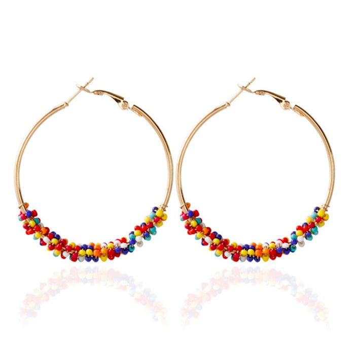 Vibrant Beaded Circular Hoop Earrings: gold pair of hoop earrings, minimal style