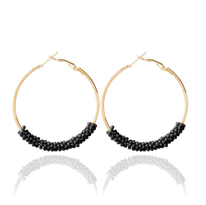 Vibrant Beaded Circular Hoop Earrings: gold pair of hoop earrings, minimal style