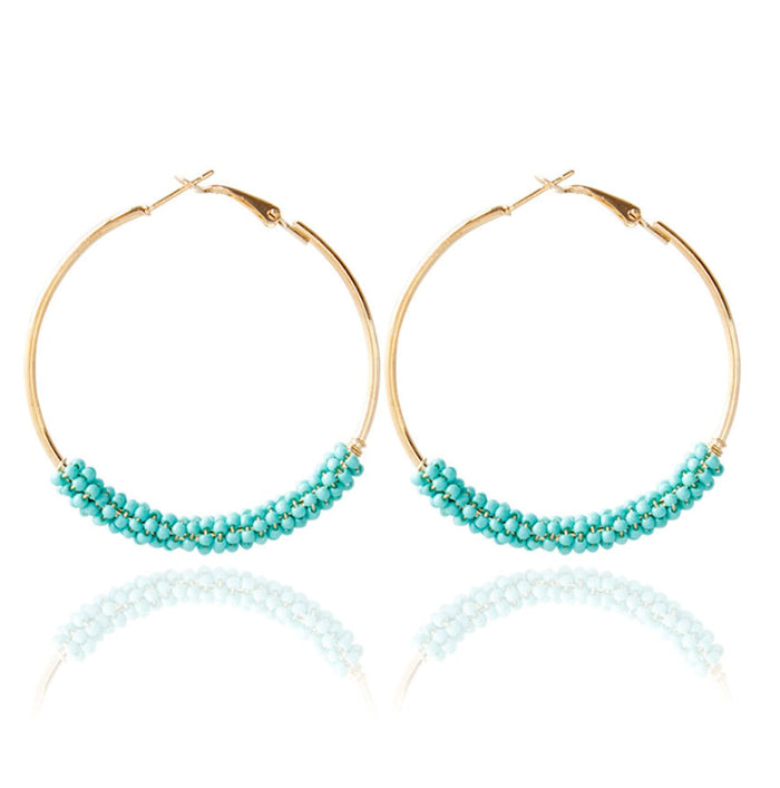 Vibrant Beaded Circular Hoop Earrings: gold pair of hoop earrings, minimal style