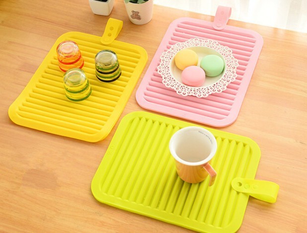 Vibrant Heat Resistant Kitchen and Table Mats Set of 4: yellow, pink drying mats/draining trays, minimal style
