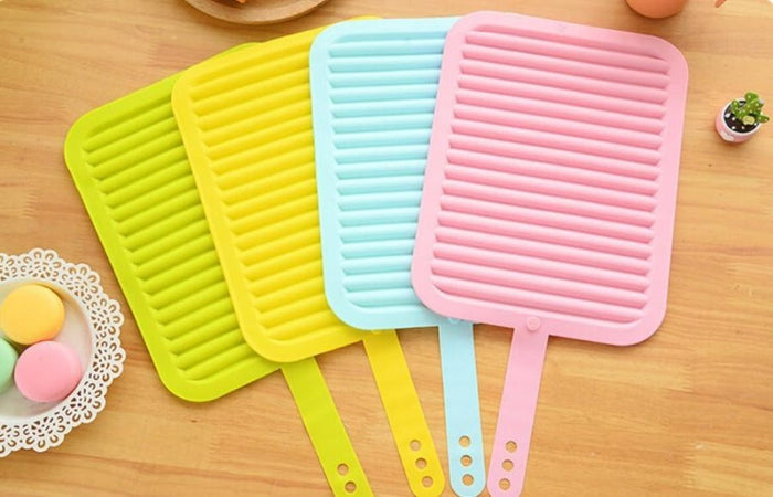 Vibrant Heat Resistant Kitchen and Table Mats Set of 4: yellow, pink drying mats/draining trays, minimal style