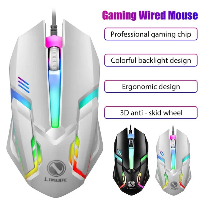 Vibrant Illuminated Wired Gaming Mouse: white, gray wired gaming mouse, gaming, futuristic style