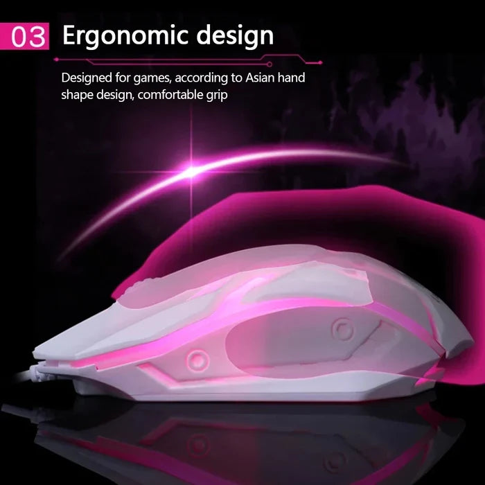 Vibrant Illuminated Wired Gaming Mouse: white, gray wired gaming mouse, gaming, futuristic style