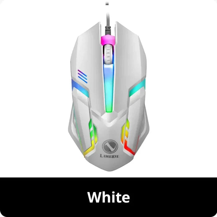 Vibrant Illuminated Wired Gaming Mouse: white, gray wired gaming mouse, gaming, futuristic style