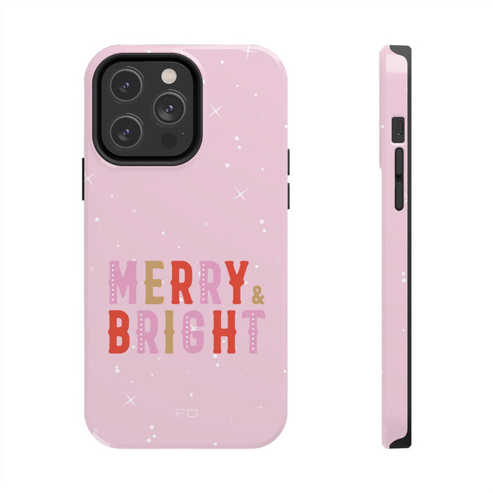 Vibrant & Joyful Durable Phone Case for iPhone with Wireless Charging: light pink, multicolor lettering Christmas holiday the