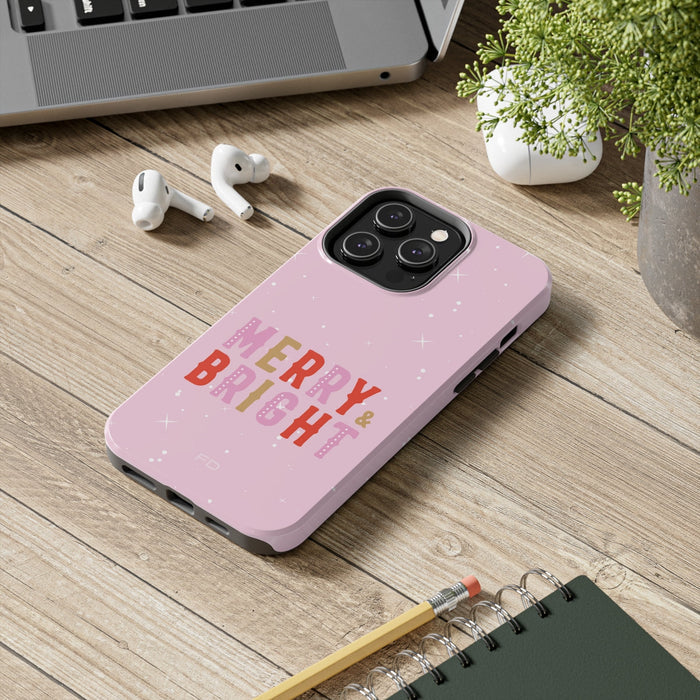 Vibrant & Joyful Durable Phone Case for iPhone with Wireless Charging: light pink, multicolor lettering Christmas holiday the