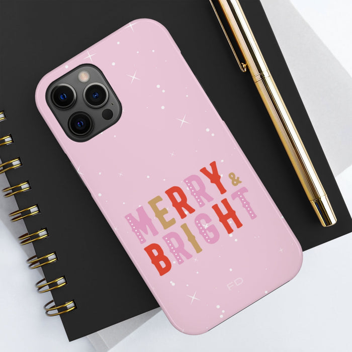 Vibrant & Joyful Durable Phone Case for iPhone with Wireless Charging: light pink, multicolor lettering Christmas holiday the