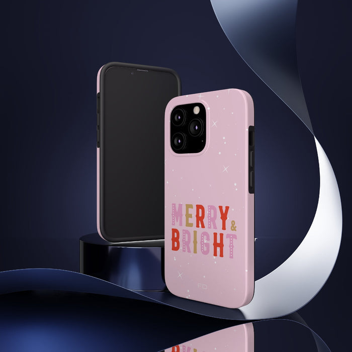 Vibrant & Joyful Durable Phone Case for iPhone with Wireless Charging: light pink, multicolor lettering Christmas holiday the