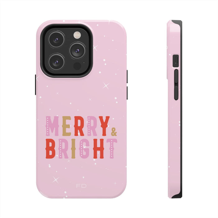 Vibrant & Joyful Durable Phone Case for iPhone with Wireless Charging: light pink, multicolor lettering Christmas holiday the