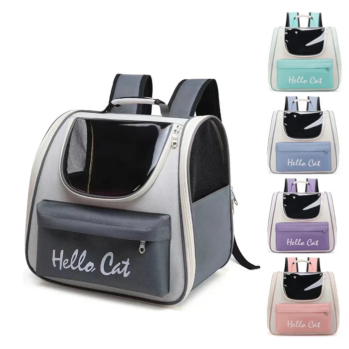 Vibrant Ventilated Feline Backpack for Exploring: gray, black cat, minimal cartoon pet accessory style