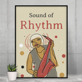 Vintage Jazz Poster: Resonance of Rhythm: cream, black stylized musician playing a saxophone, retro graphic illustration styl