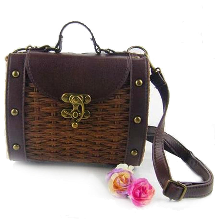 Vintage Style Handwoven Straw Bag for Women: dark brown, medium brown handbag, vintage-inspired style