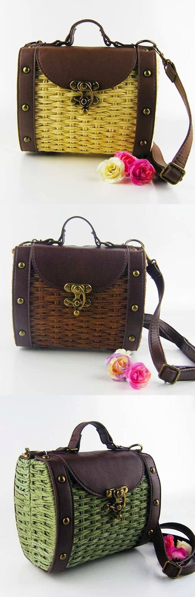 Vintage Style Handwoven Straw Bag for Women: dark brown, medium brown handbag, vintage-inspired style