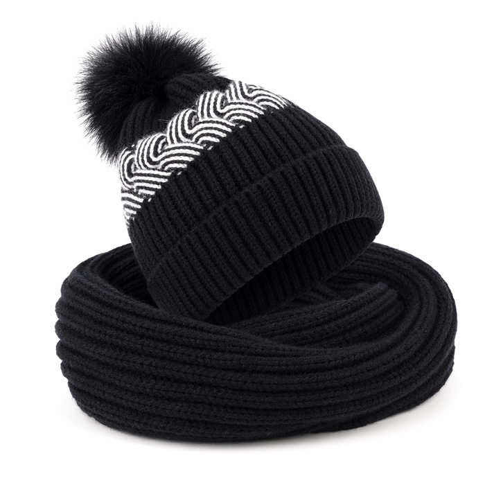 Warm Winter Scarf and Hat Set for Women Black