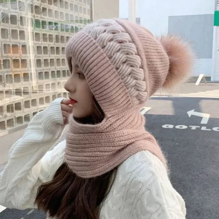 Warm Winter Scarf and Hat Set for Women: taupe brown, beige knit hat and scarf set, cozy casual style