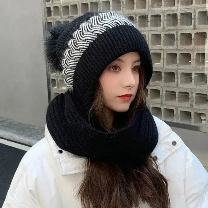 Warm Winter Scarf and Hat Set for Women: taupe brown, beige knit hat and scarf set, cozy casual style