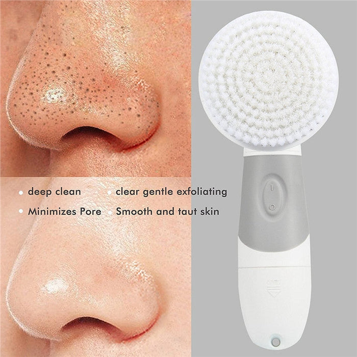 Water-Resistant 4-in-1 Portable Versatile Facial Brush Cleanser and Blackhead Extractor: white, light gray handheld electric